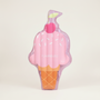 Inflatable ice cream cone with pink top and cherry on a white background