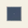 Navy blue square with a white dot and striped border